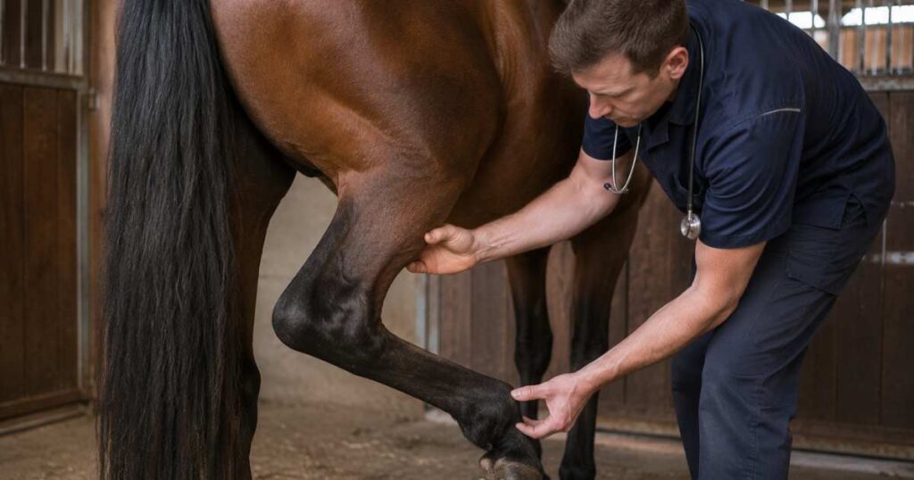 veterinár vyšetrujúci koňa